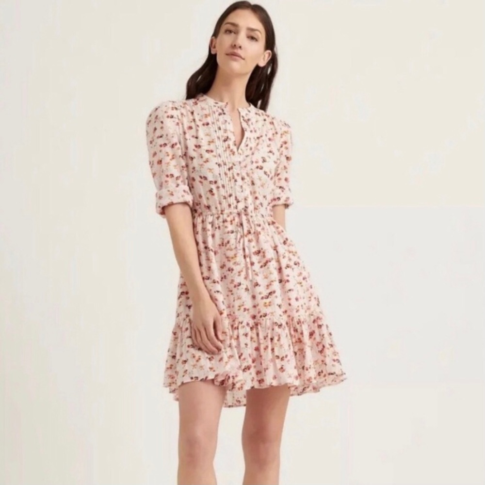 NWT Floral Romantic Ruffle Drawstring Long Sleeve Dress